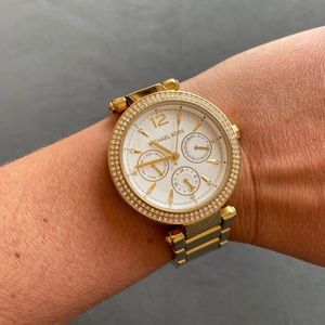 Michael Kors stunning gold watch with rhinestones